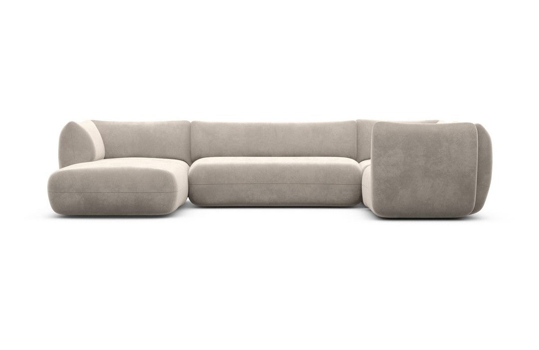 Design Stoff Wohnlandschaft Madrid U Form mit Samtstoff Bezug - Sand
