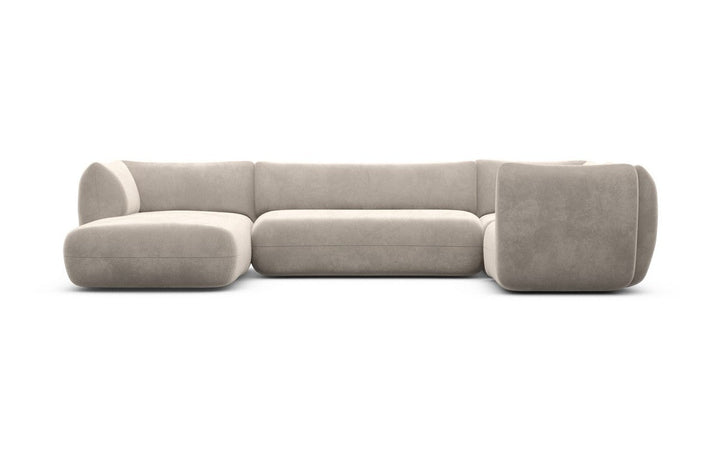 Design Stoff Wohnlandschaft Madrid U Form mit Samtstoff Bezug - Sand