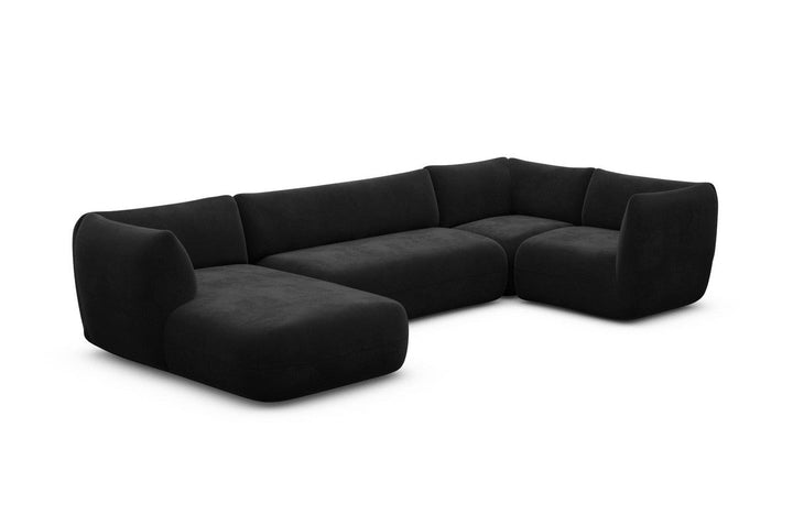 Design Stoff Wohnlandschaft Madrid U Form mit Samtstoff Bezug - Schwarz