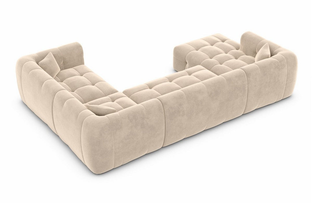Moderne Polster Wohnlandschaft Sevilla U Form mit Samtstoff Bezug - Creme