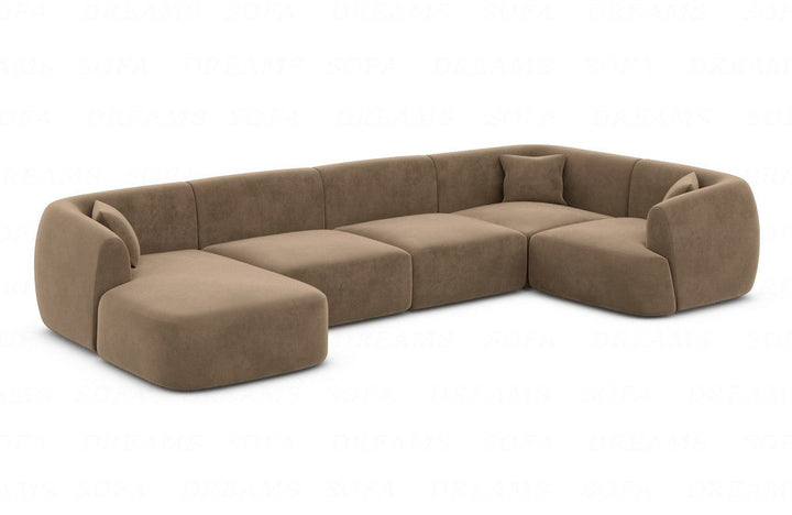 Design Polster Wohnlandschaft Tabarca U Form mit Samtstoff-Bezug in Braun