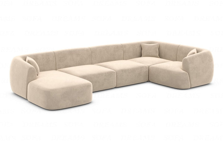 Luxus Stoff Wohnlandschaft Tabarca U Form mit Samtstoff-Bezug in Creme