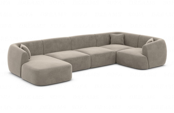 Luxus Stoff Wohnlandschaft Tabarca U Form mit Samtstoff-Bezug in Grau