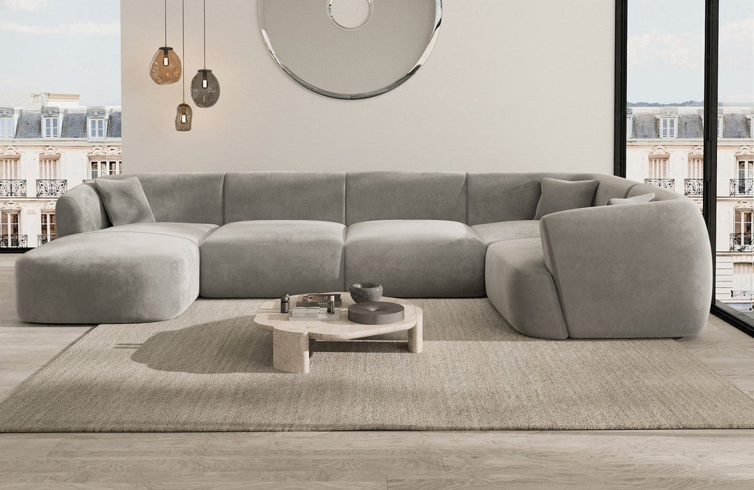 Luxus Stoff Wohnlandschaft Tabarca U Form mit Samtstoff-Bezug in Hellgrau