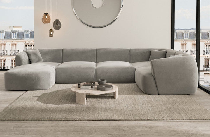 Luxus Stoff Wohnlandschaft Tabarca U Form mit Samtstoff-Bezug in Hellgrau