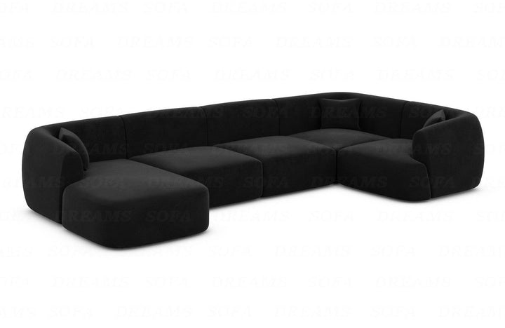 Design Polster Wohnlandschaft Tabarca U Form mit Samtstoff-Bezug in Schwarz
