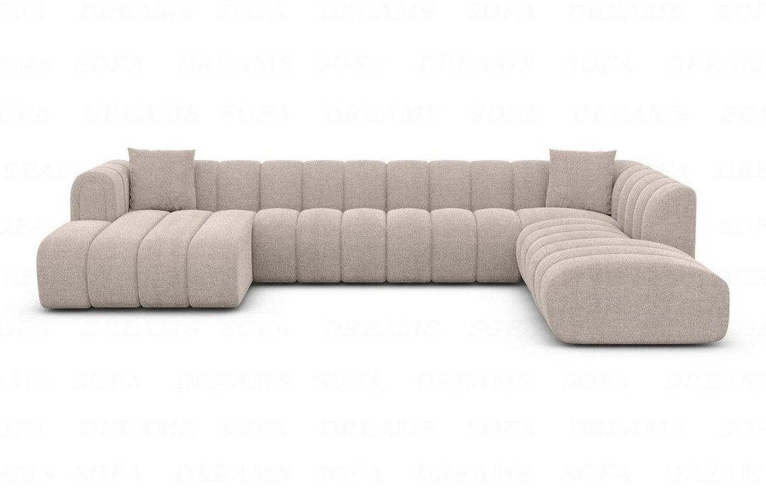 Design Stoff Wohnlandschaft Almagro U Form XXL mit Strukturstoff Bezug - Beige