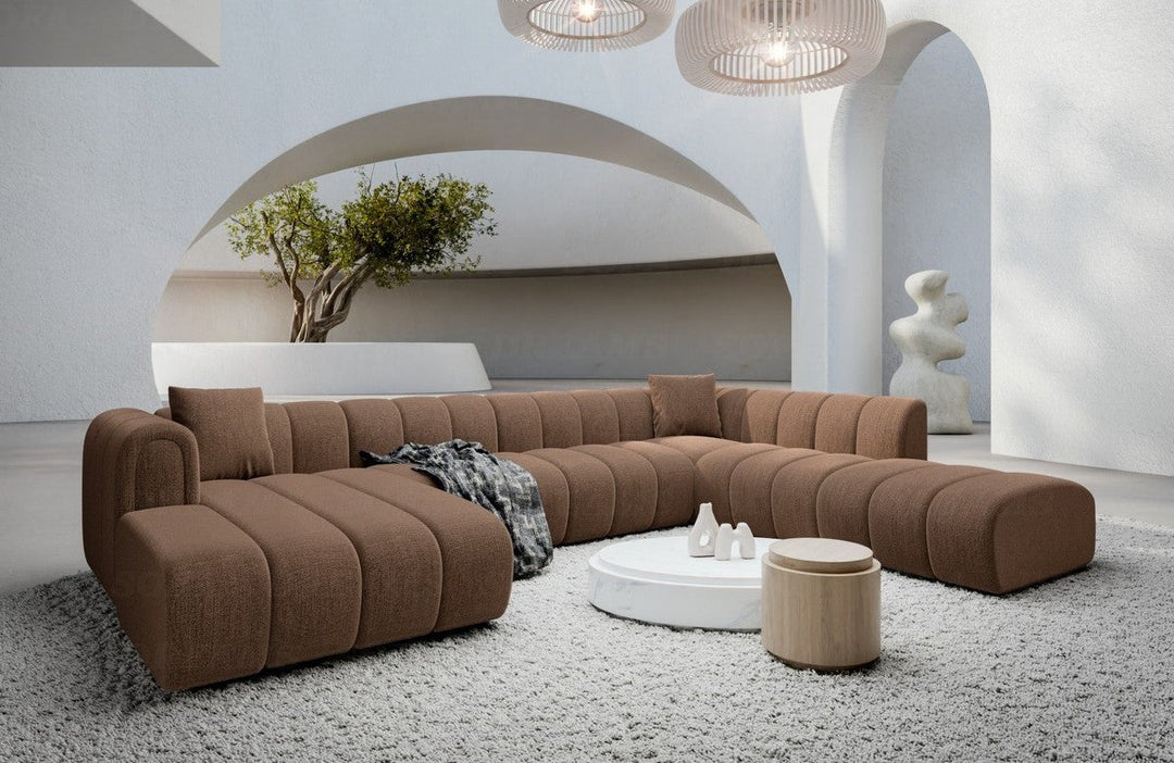 Design Stoff Wohnlandschaft Almagro U Form XXL mit Strukturstoff Bezug - Braun