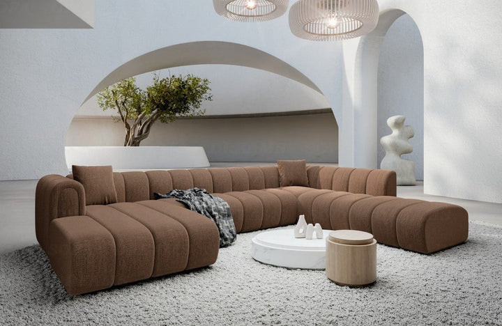 Design Stoff Wohnlandschaft Almagro U Form XXL mit Strukturstoff Bezug - Braun