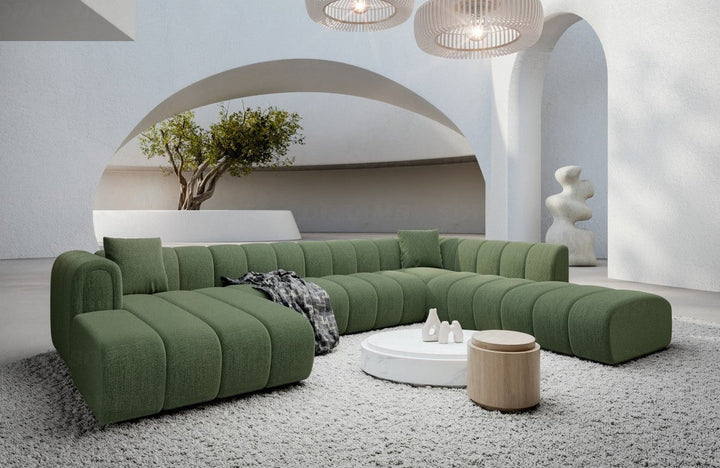 Design Stoff Wohnlandschaft Almagro U Form XXL mit Strukturstoff Bezug - Gr?¬n