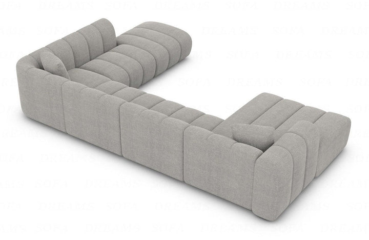Design Stoff Wohnlandschaft Almagro U Form XXL mit Strukturstoff Bezug - Hellgrau