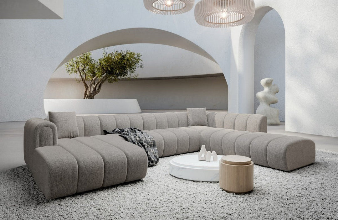 Design Stoff Wohnlandschaft Almagro U Form XXL mit Strukturstoff Bezug - Hellgrau