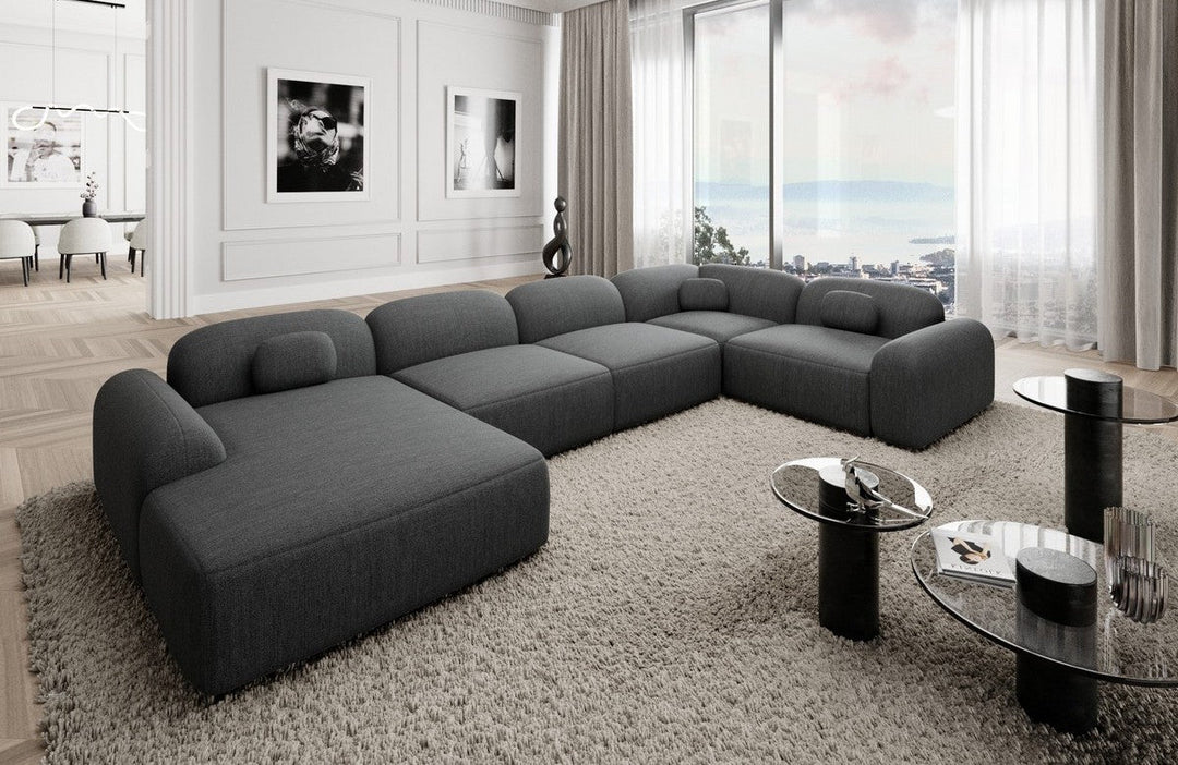 Design Sofa Wohnlandschaft Barcelona U Form mit Strukturstoff Bezug - Anthrazit