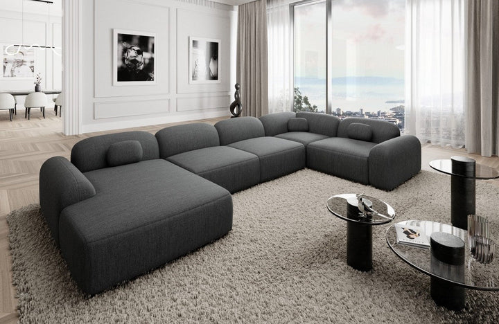 Design Sofa Wohnlandschaft Barcelona U Form mit Strukturstoff Bezug - Anthrazit