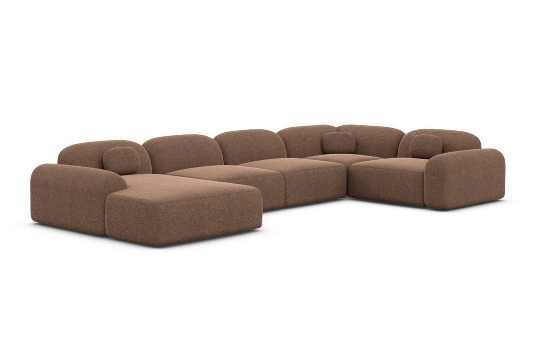 Design Sofa Wohnlandschaft Barcelona U Form mit Strukturstoff Bezug - Braun