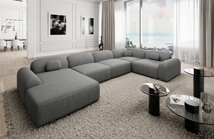 Design Sofa Wohnlandschaft Barcelona U Form mit Strukturstoff Bezug - Grau