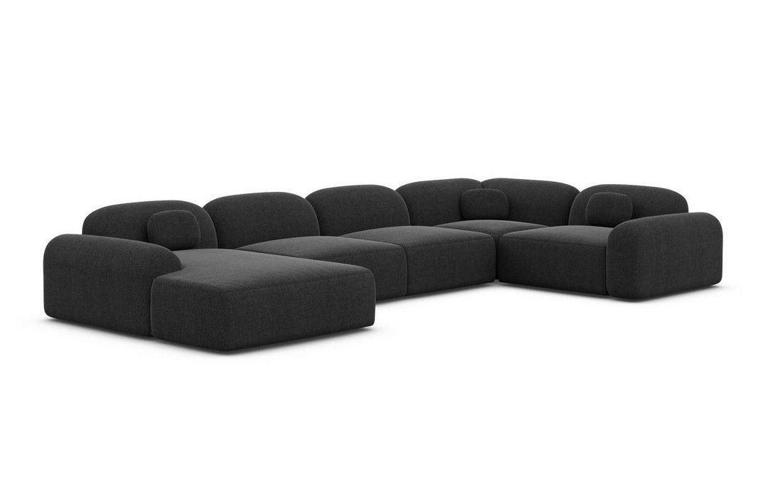 Design Sofa Wohnlandschaft Barcelona U Form mit Strukturstoff Bezug - Schwarz