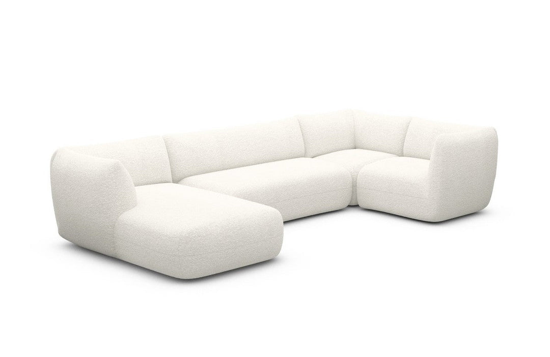 Stoff Wohnlandschaft Madrid U Form mit Boucl??stoff Bezug - Weiss