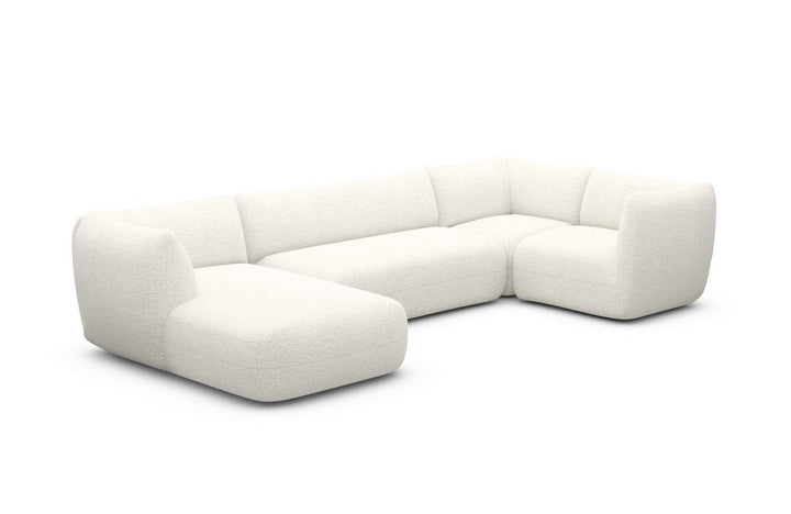 Stoff Wohnlandschaft Madrid U Form mit Boucl??stoff Bezug - Weiss