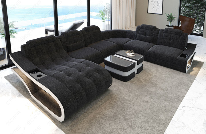 Polster Wohnlandschaft Elegante XXL Strukturstoff in schwarzgrau - Hugo12