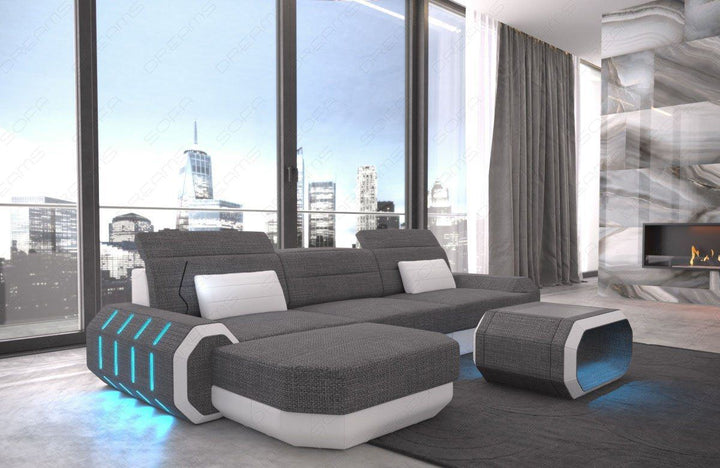 Polster Ecksofa Roma L Form in grau - Hugo5 Strukturstoff