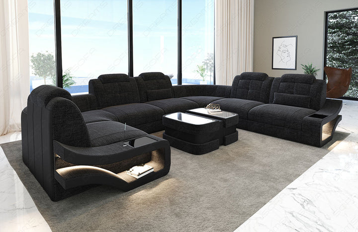 Design Wohnlandschaft Elena U Form in schwarz-grau - Hugo12 - Nebenfarbe schwarz - Bitte beachten: Die RÃ¼ckwand ist in den Farben der Hauptfarbe!
