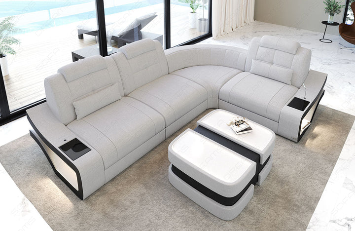 Polster Ecksofa Elena L Form in macchiato - Hugo2 - Nebenfarbe schwarz