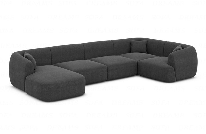 Designer Polster Wohnlandschaft Tabarca U Form mit Strukturstoff-Bezug in Anthrazit