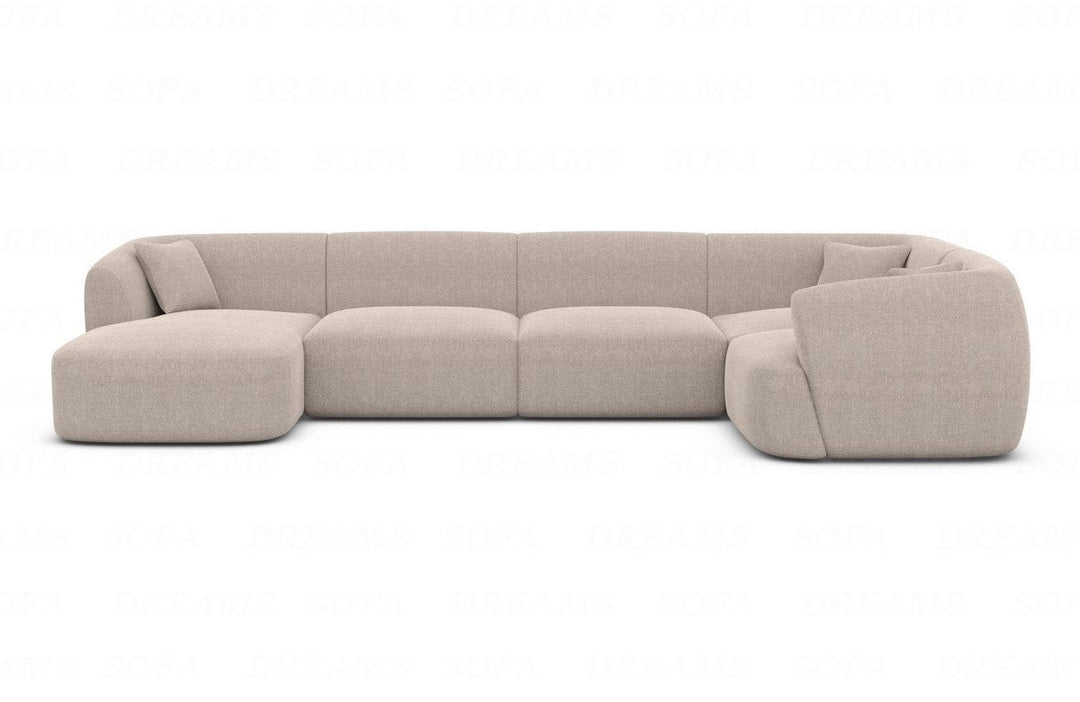 Designer Polster Wohnlandschaft Tabarca U Form mit Strukturstoff-Bezug in Beige