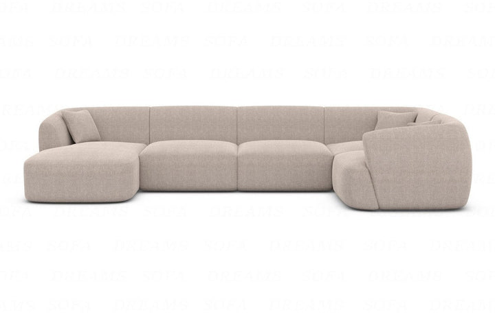 Designer Polster Wohnlandschaft Tabarca U Form mit Strukturstoff-Bezug in Beige
