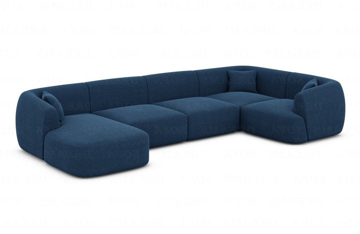 Designer Polster Wohnlandschaft Tabarca U Form mit Strukturstoff-Bezug in Blau