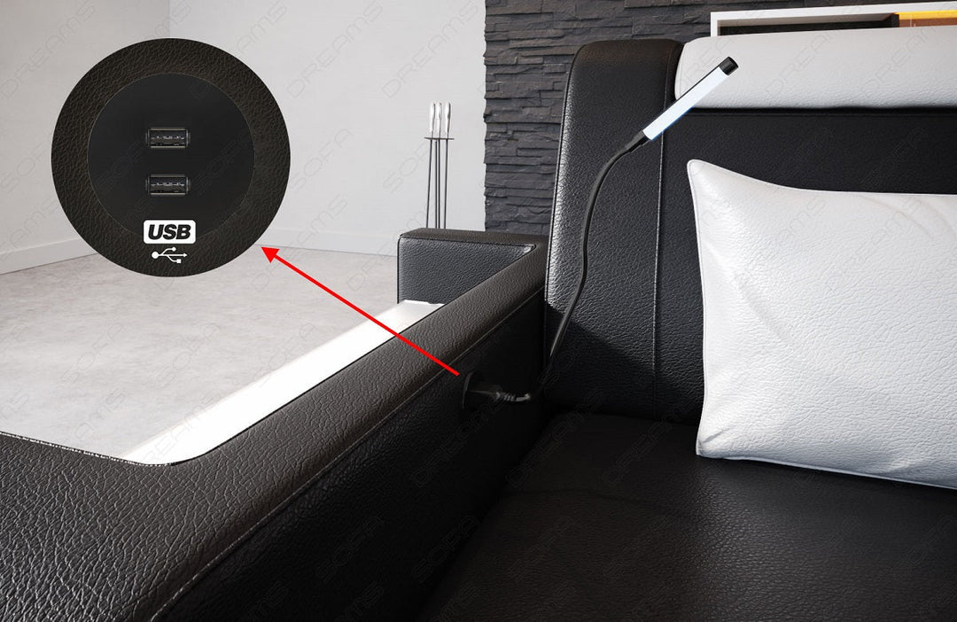 Detailbild des optional erhÃ¤ltlichen USB-Anschlusses beim Sofa Trivento
