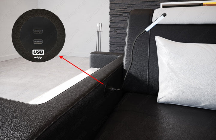 Detailbild des optional erhÃ¤ltlichen USB-Anschlusses beim Sofa Trivento