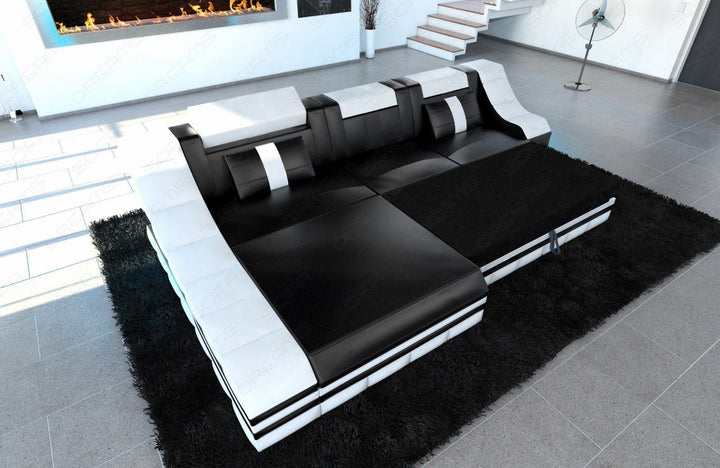 Ledersofa Turino in schwarz-weiss