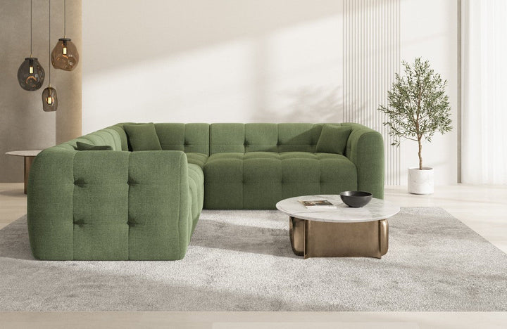 Moderne Eckcouch Sevilla L Form mit Strukturstoff Bezug - Gr?¬n