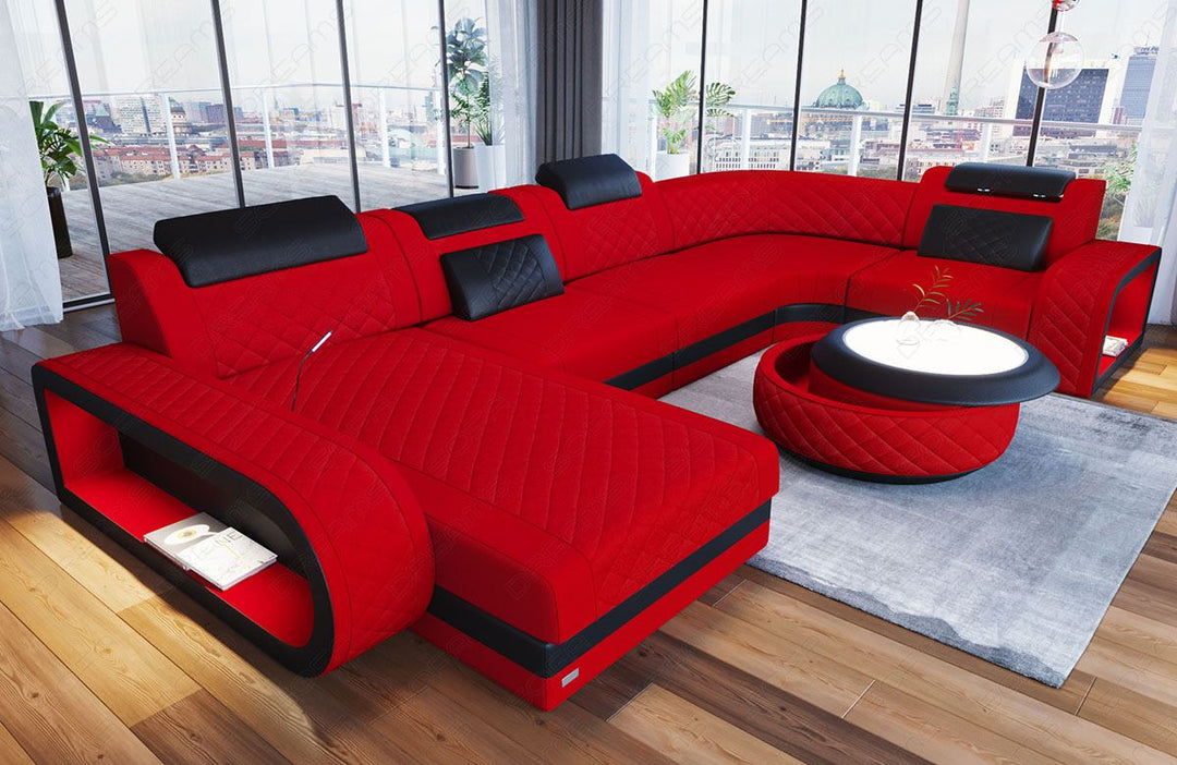 Sofa Berlin U Form in Stoff als Stoffsofa Mini in rot - Mineva20