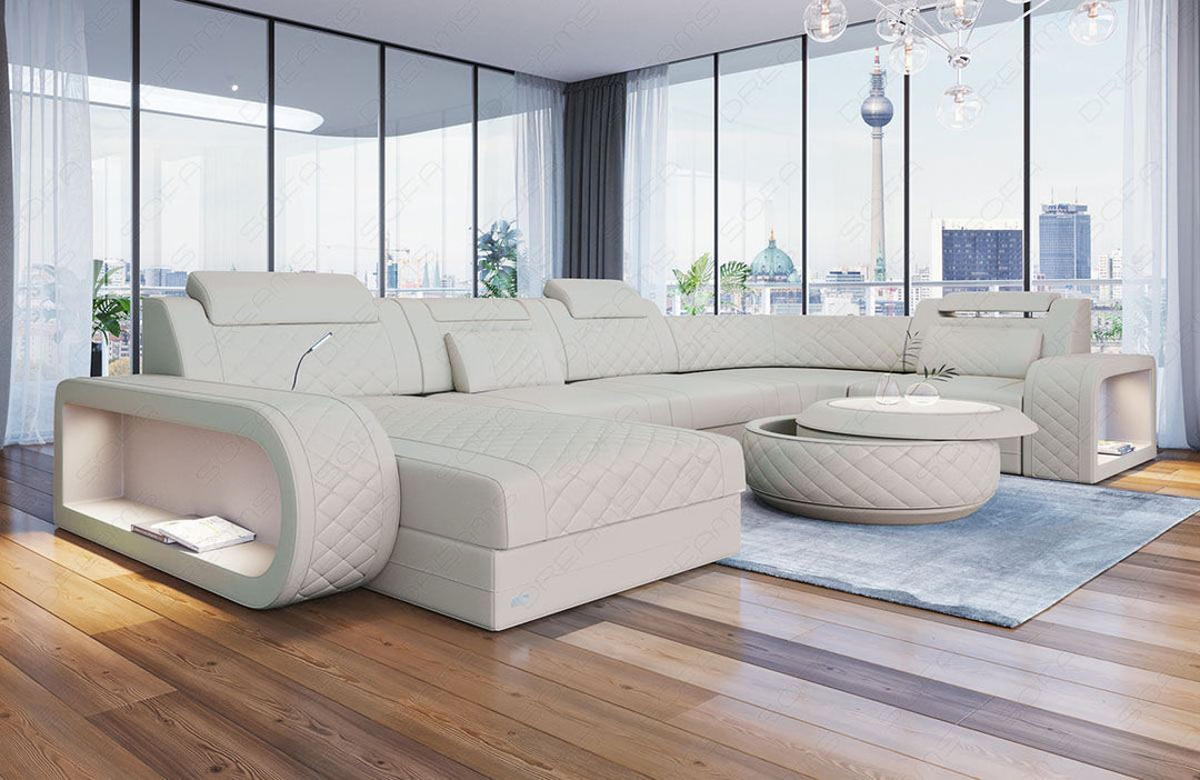 Ledersofa Wohnlandschaft Chesterfield Optik Berlin U Form - Leder beige