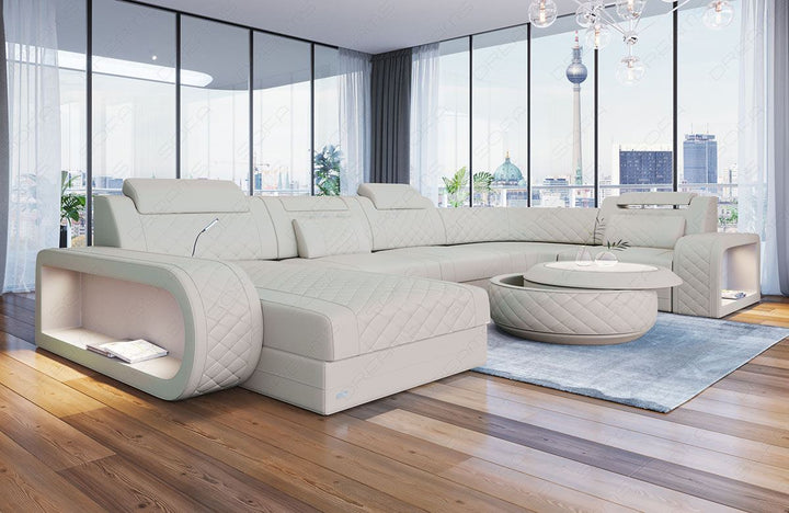 Ledersofa Wohnlandschaft Chesterfield Optik Berlin U Form - Leder beige
