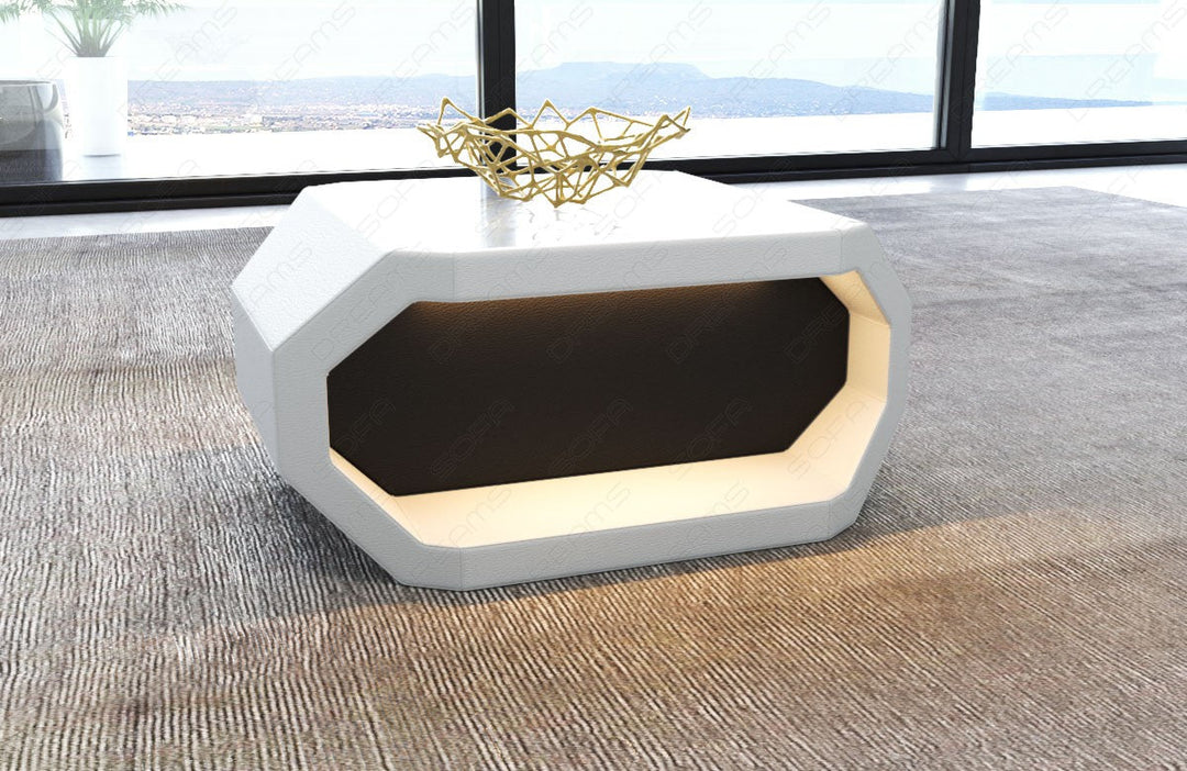 Leder Couch Tisch Asti mit optional erhÃ¤ltlicher LED Beleuchtung in weiss-schwarz
