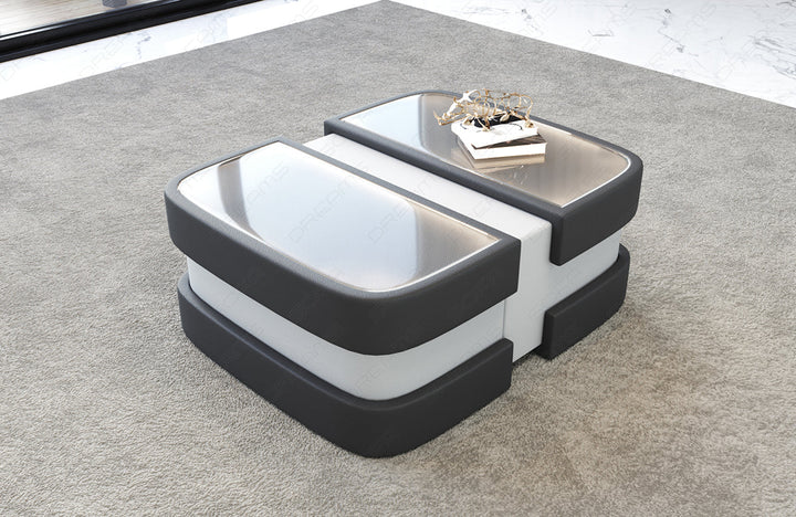 Leder Couchtisch Elegante in grau-weiss