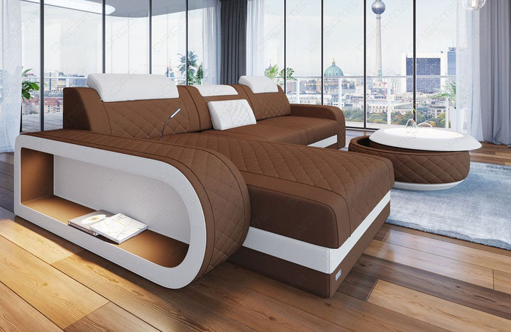 Sofa Berlin in Stoff als L Form Mini in hellbraun - Mineva5 Mikrofaser Stoff