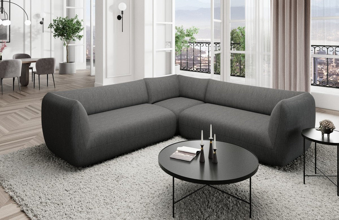 Luxus Polster Ecksofa Madrid L Form mit Strukturstoff Bezug - Anthrazit