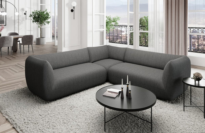 Luxus Polster Ecksofa Madrid L Form mit Strukturstoff Bezug - Anthrazit