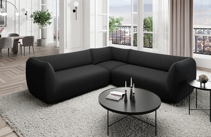 Luxus Polster Ecksofa Madrid L Form mit Strukturstoff Bezug - Schwarz