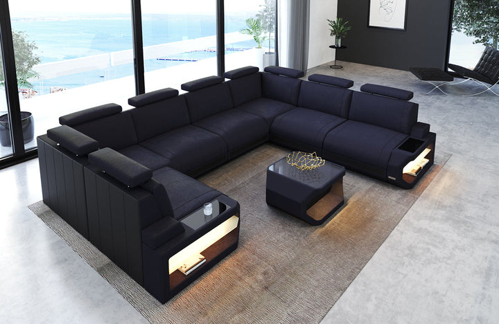 Polster Wohnlandschaft Siena U Form in darkblue - Altara8B Wildleder Optik