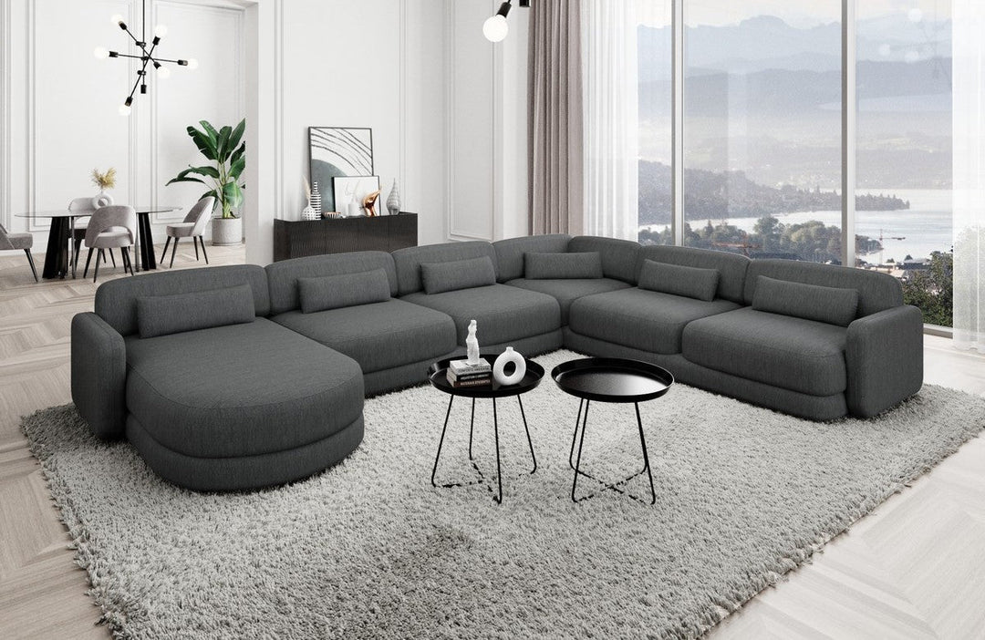 Design Polster Wohnlandschaft Valencia XXL mit Strukturstoff Bezug - Anthrazit