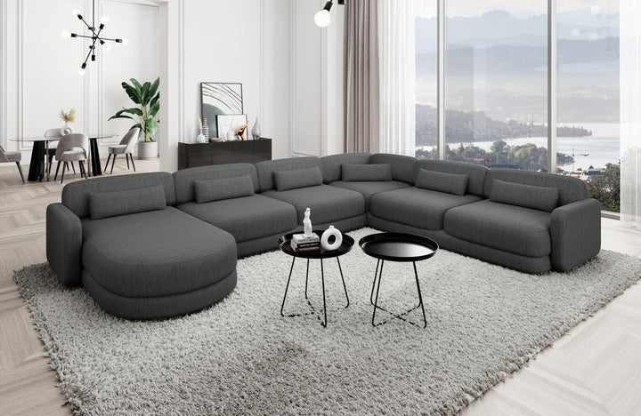 Design Polster Wohnlandschaft Valencia XXL mit Strukturstoff Bezug - Anthrazit