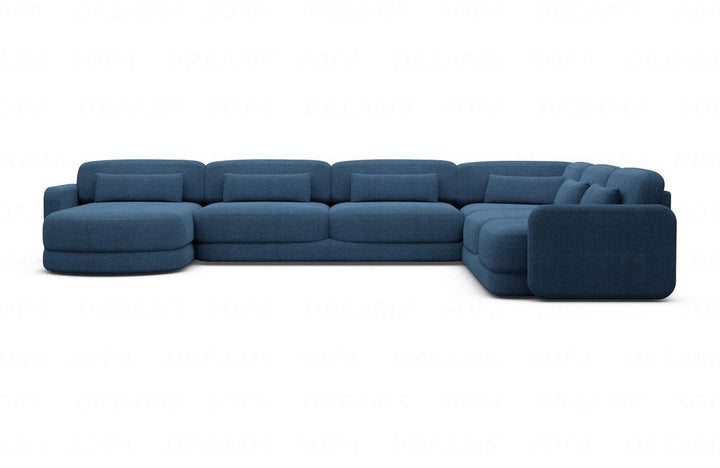 Design Polster Wohnlandschaft Valencia XXL mit Strukturstoff Bezug - Blau