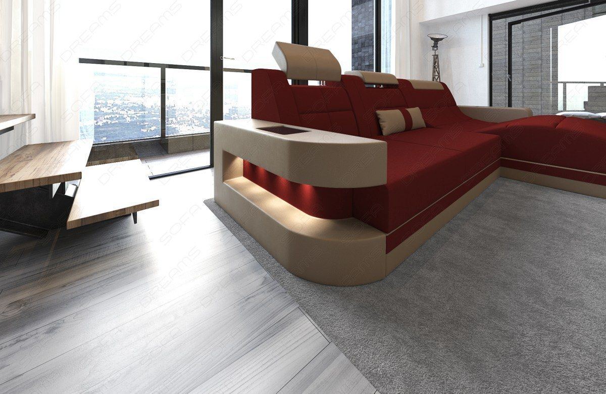 Fabric Sofa Konstantin L Shape Mini Corner Sofa With Ottoman And Led