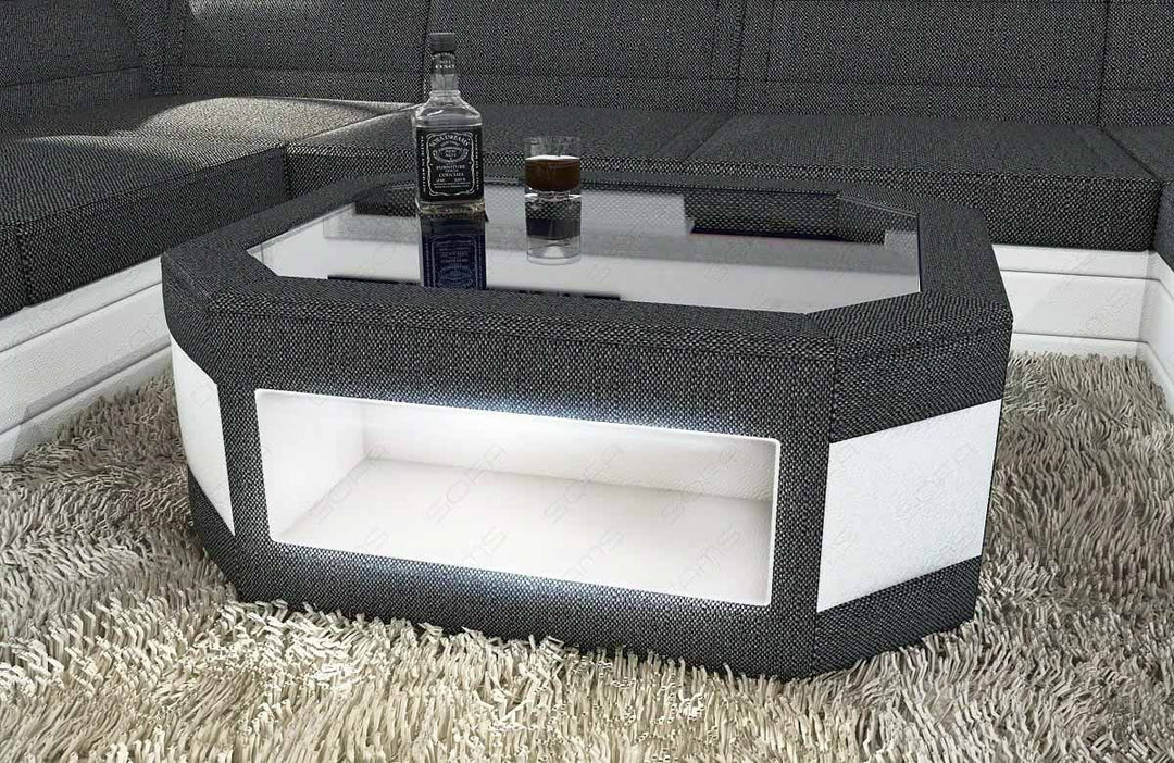 Couchtisch Prato Stoff mit LED in schwarz-grau - Hugo12 Strukturstoff